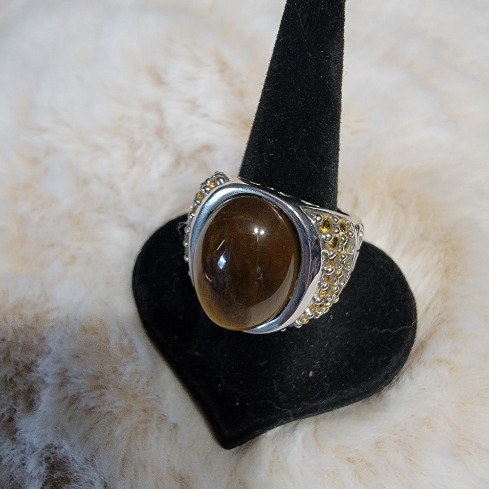 Tiger Eye Ring size 7 w/citrine accents